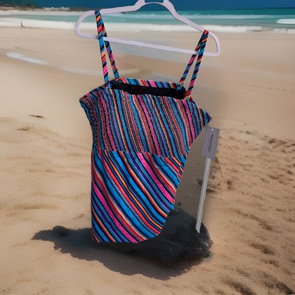 FULLFITALL Swimsuit Top Bathing Suit Size 18 Multi Color Built In‎ Shelf Bra NWT - Picture 1 of 7